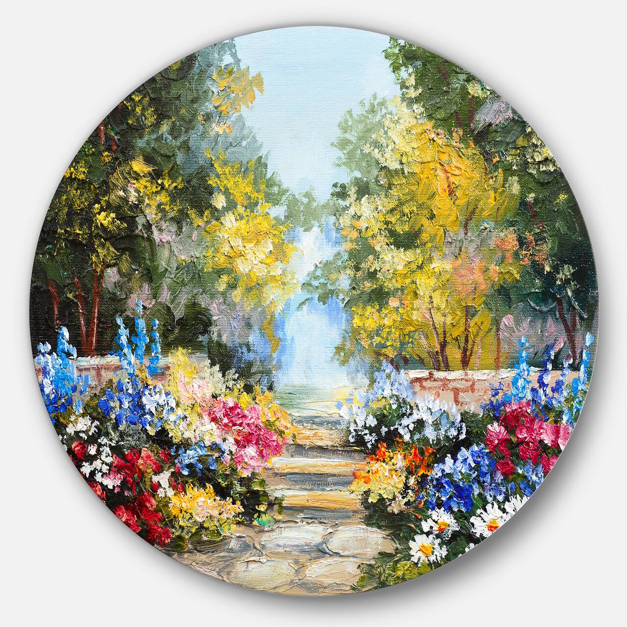 Designart - Summer Forest with Flowers' Landscape Metal Circle Wall Art